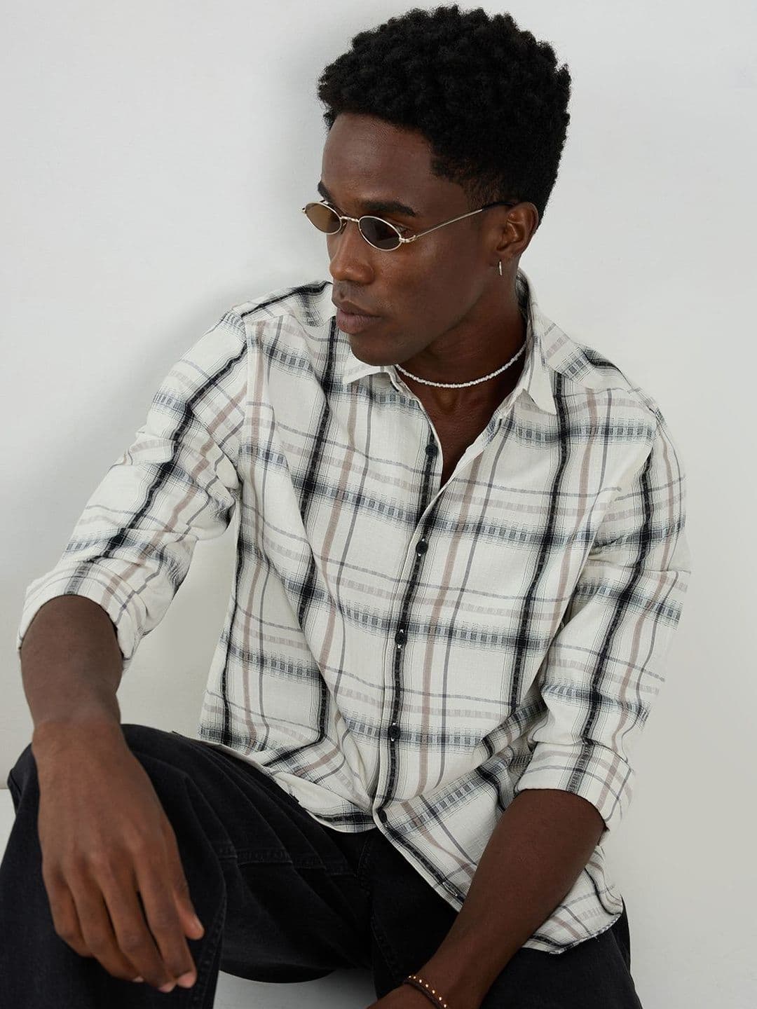 VASTRADO Premium White & Grey Soft Textured Checks Shirt - view 1