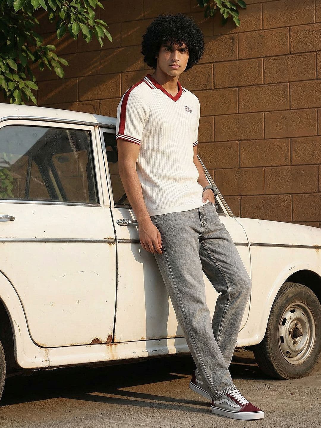 The Roadster Life Co. Striped Polo Collar Pure Cotton T-shirt - view 1