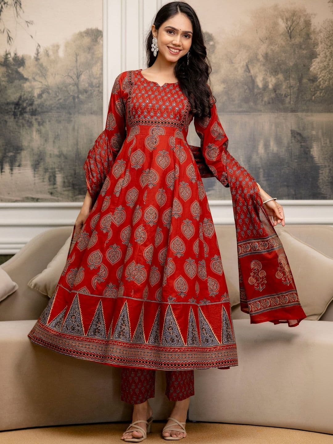 Berrylicious Women Ethnic Motifs Printed Pure Cotton Kurta with Trousers & With Dupatta - view 1