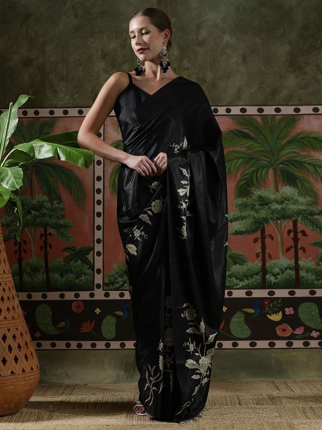 Sangria Ready to wear Satin Floral Digital Printed Saree - view 1