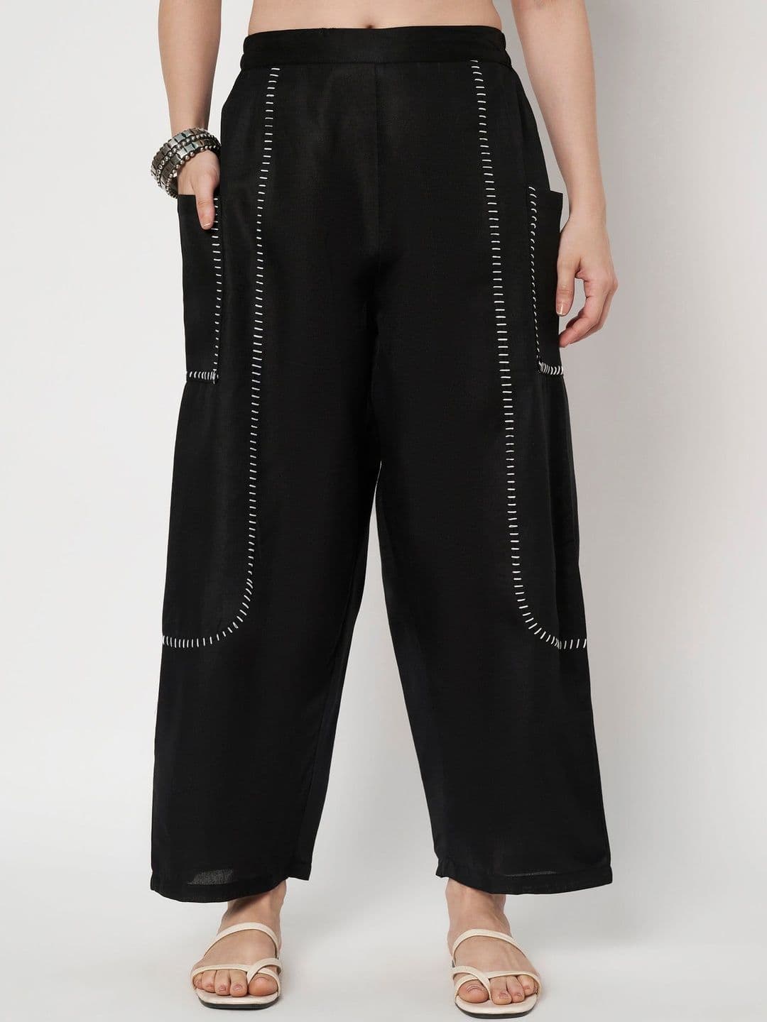 9rasa Women Embroidered Flared Ethnic Palazzos - view 1