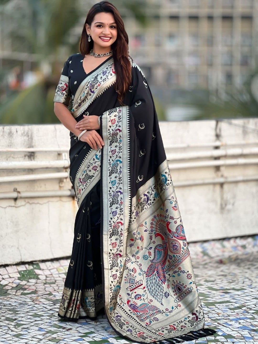 HERE&NOW Ethnic Motifs Woven Design Silk Blend Paithani Saree - view 1