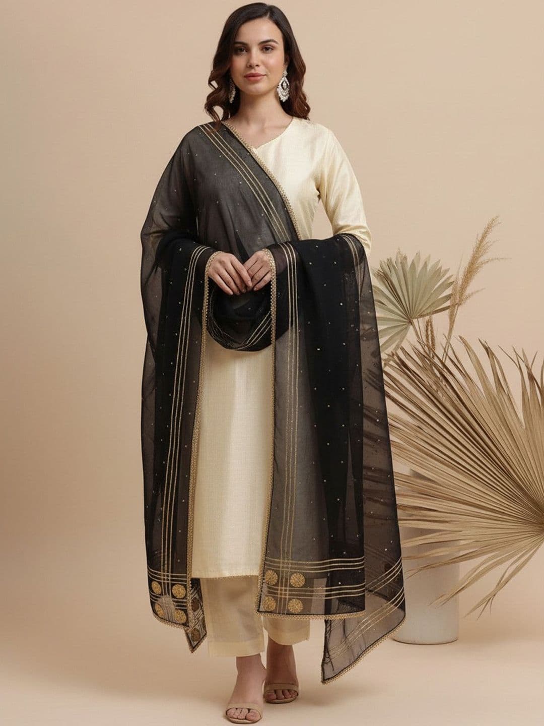 Clora Creation Ethnic Motifs Embroidered Organza Dupatta with Gotta Patti - view 1