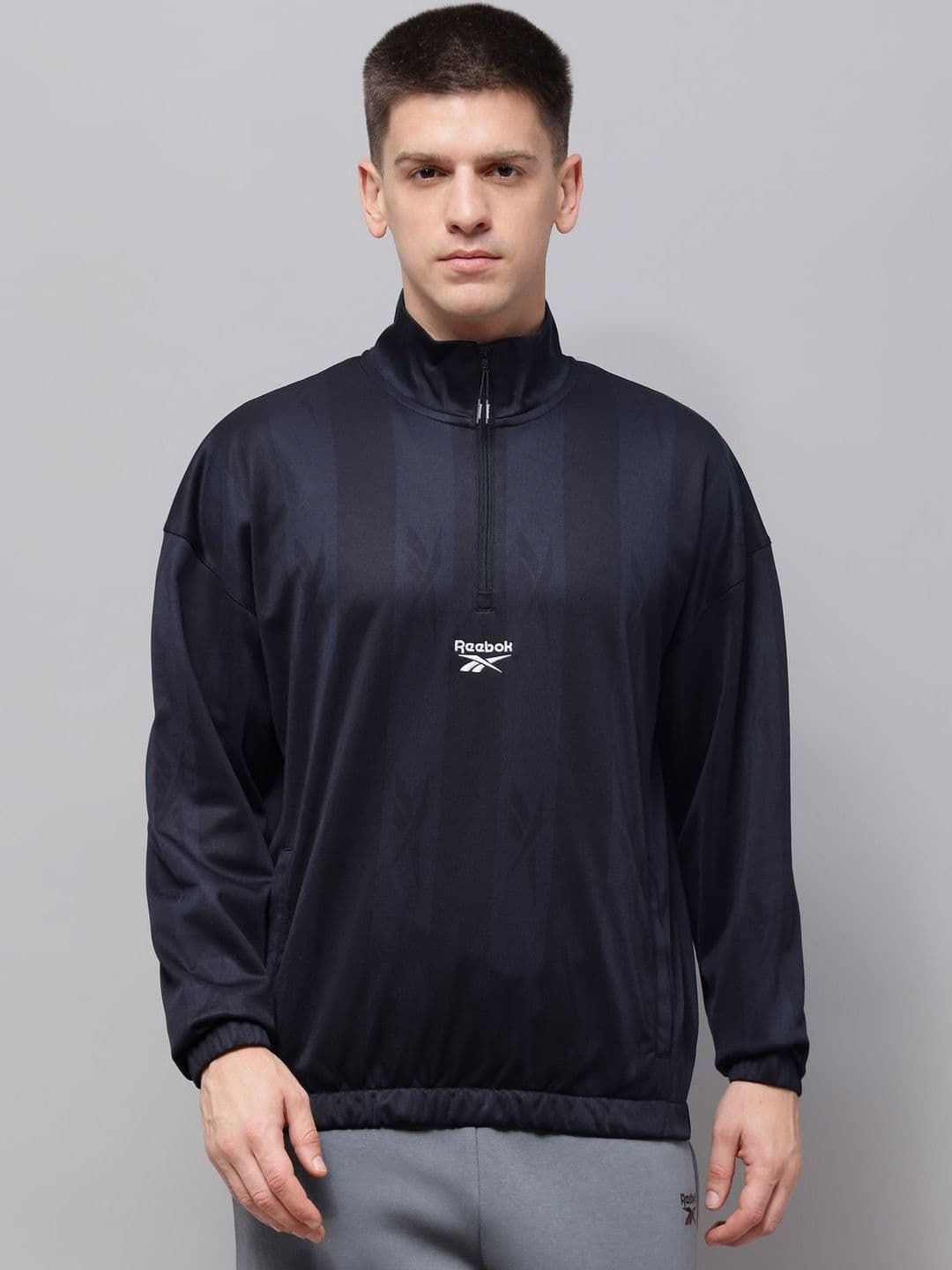 Reebok Striped Cotton Mock Collar Open Front Jacket - view 1