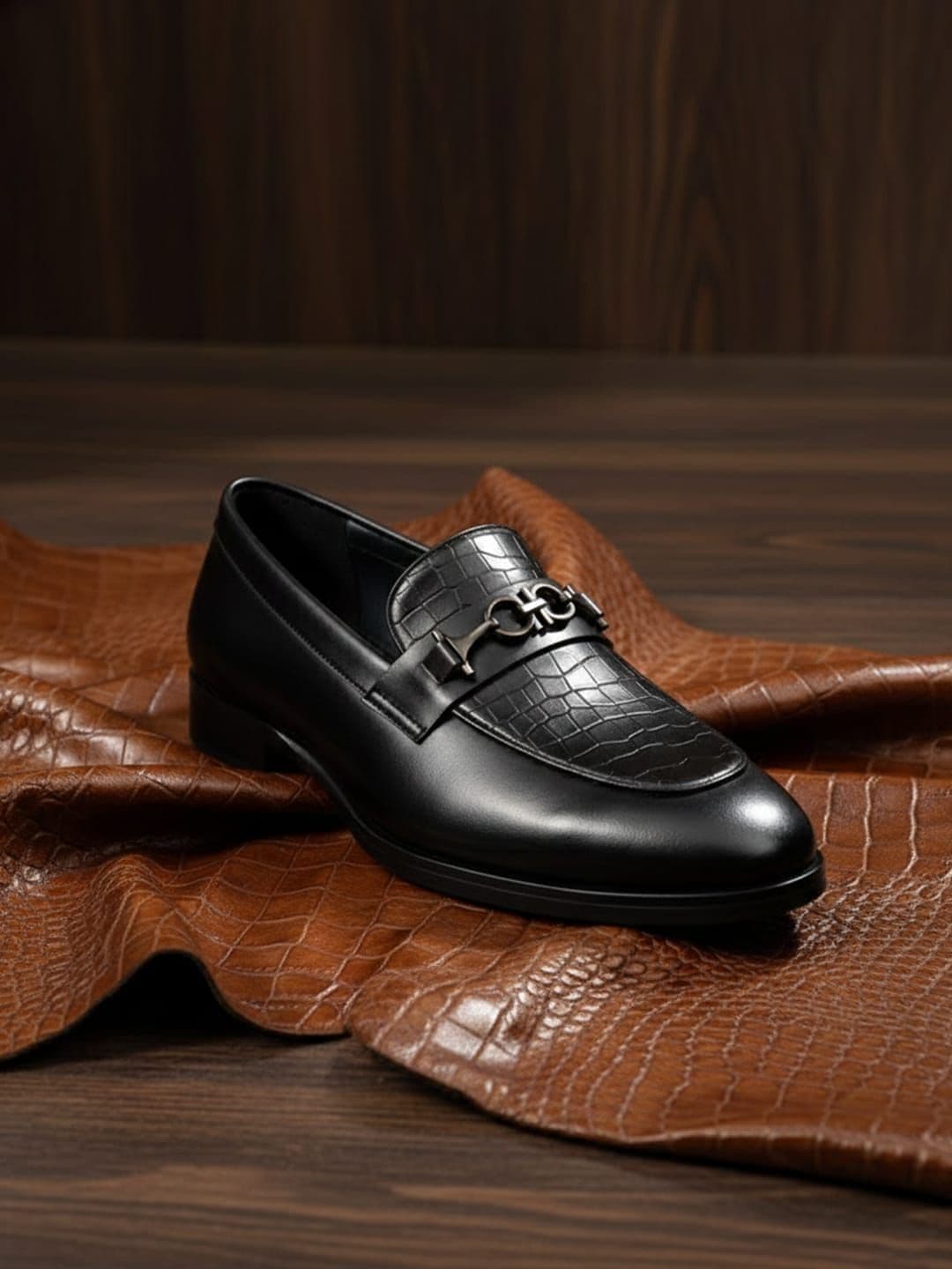 House of Pataudi Men Textured Round Toe Slip-On Loafers Formal Shoes