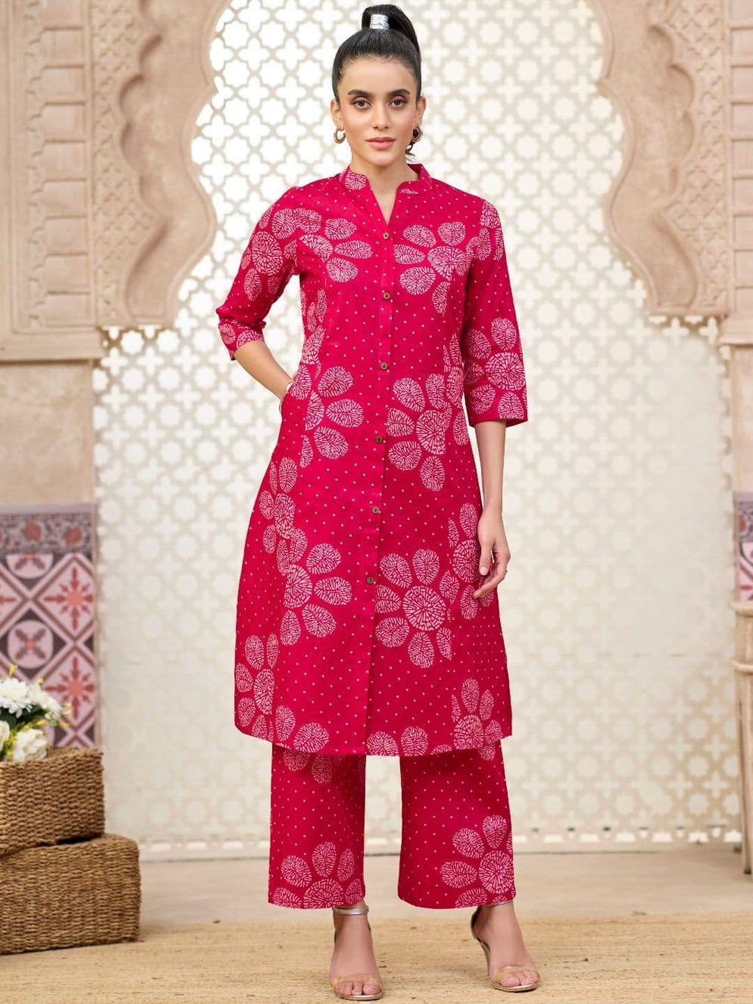 Sangria Pure Cotton Printed Tunic with Trousers - view 1