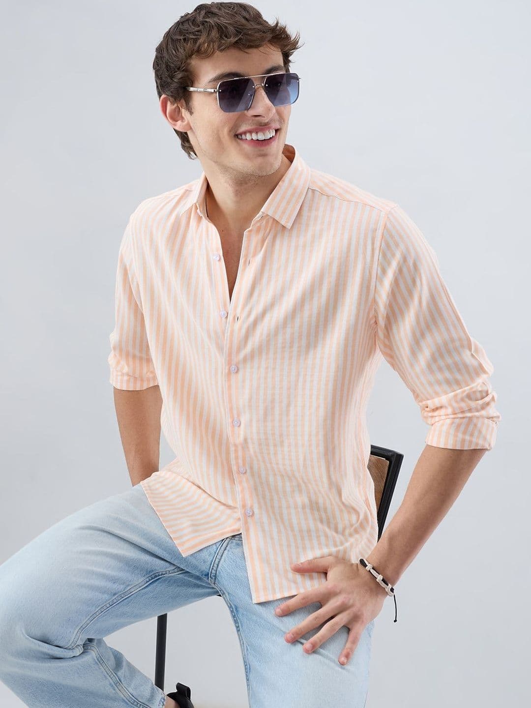 VASTRADO Pastel Peach Soft Candy Striped Vacation Shirt - view 1
