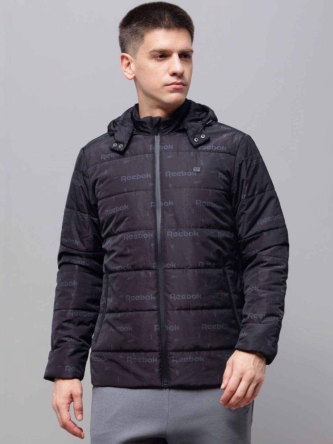Reebok Printed Cotton Hooded Open Front Jacket - view 1