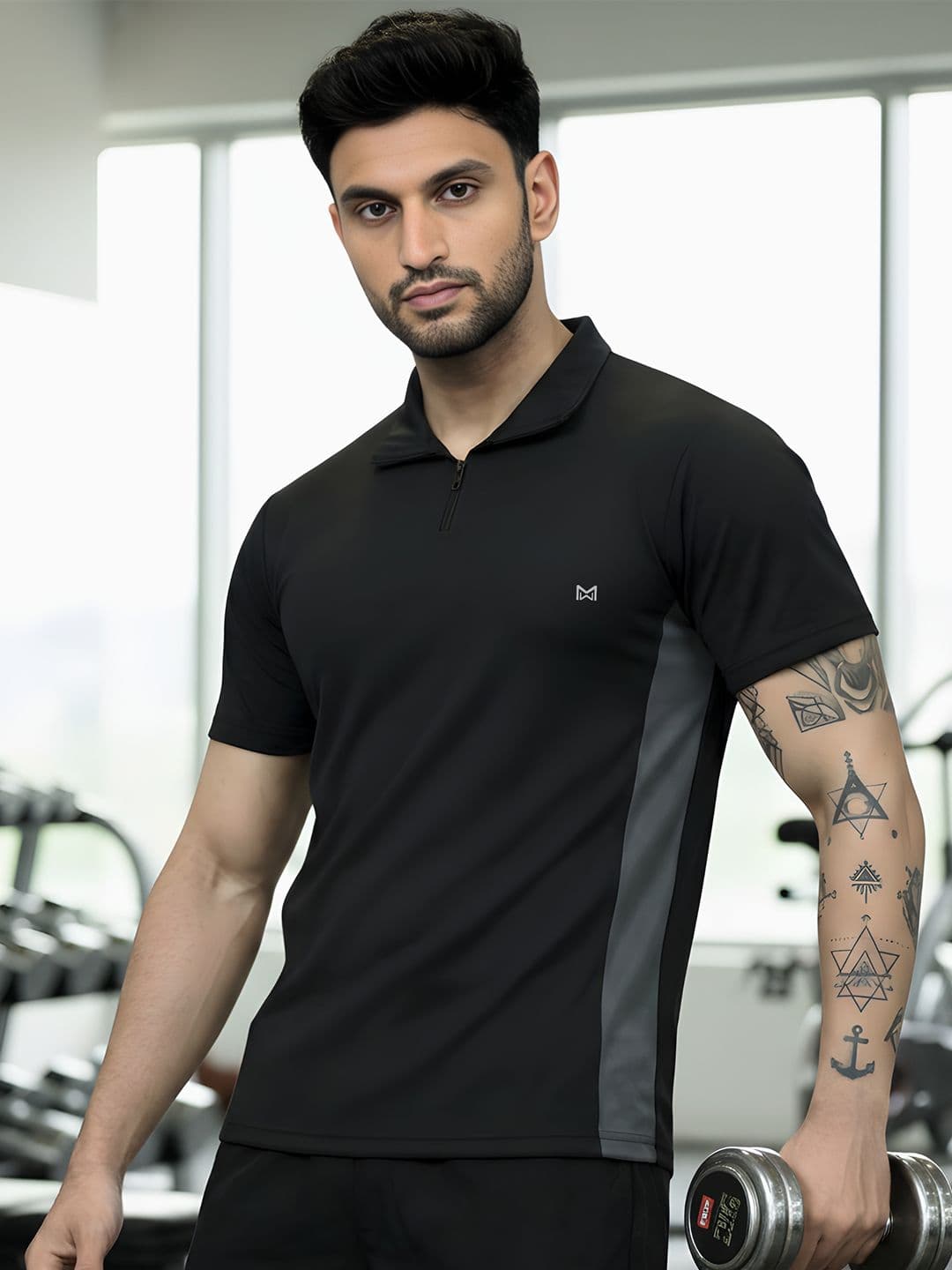 White Moon Polo Collar Regular Fit Moisture Wicking Gym T-shirt - view 1