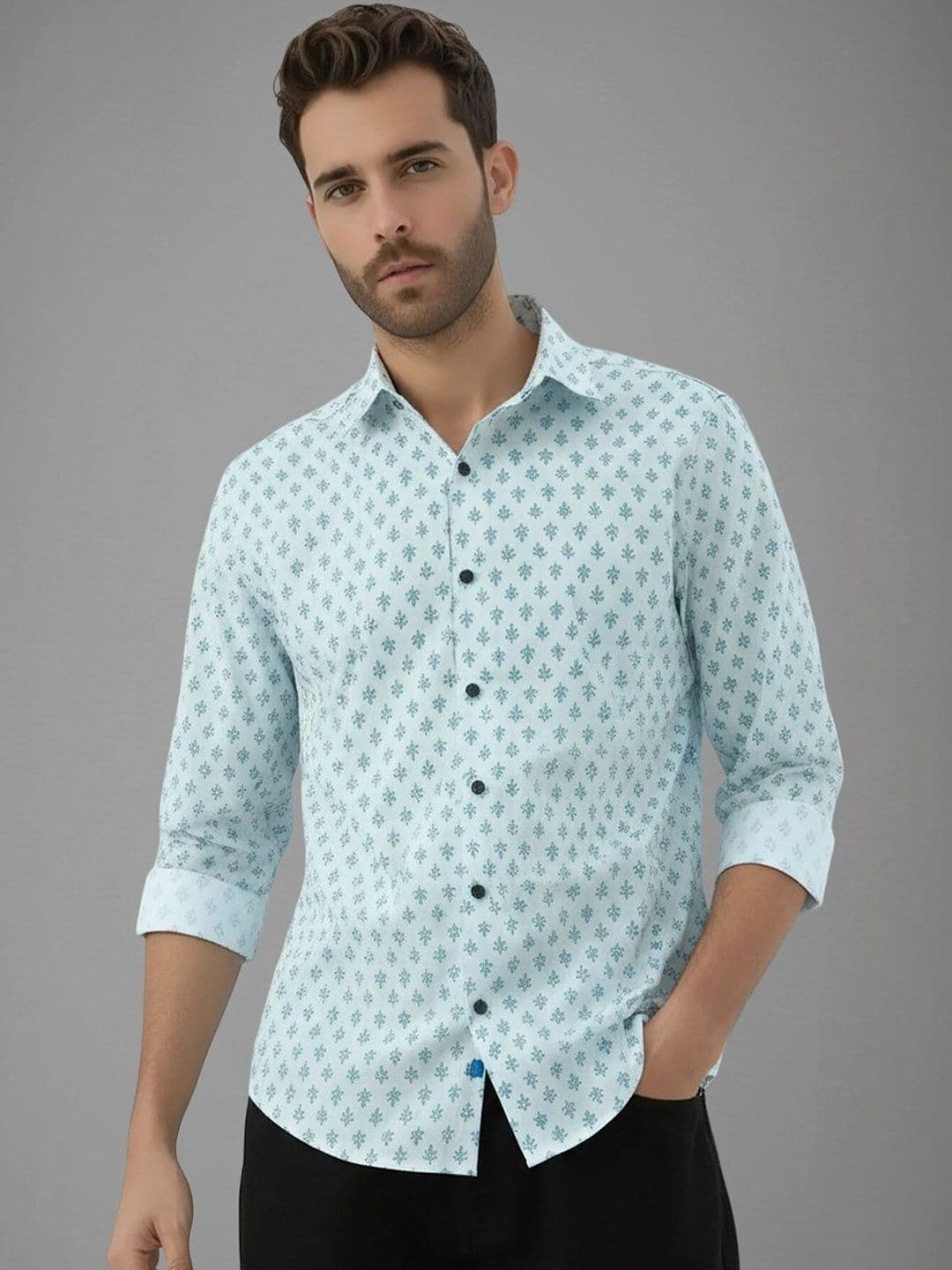 SZN Men Micro Ditsy Printed Spread Collar Shirt - view 1