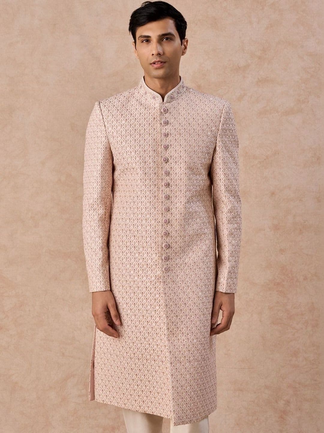 Manyavar Embroidered Mandarin Collar Sherwani