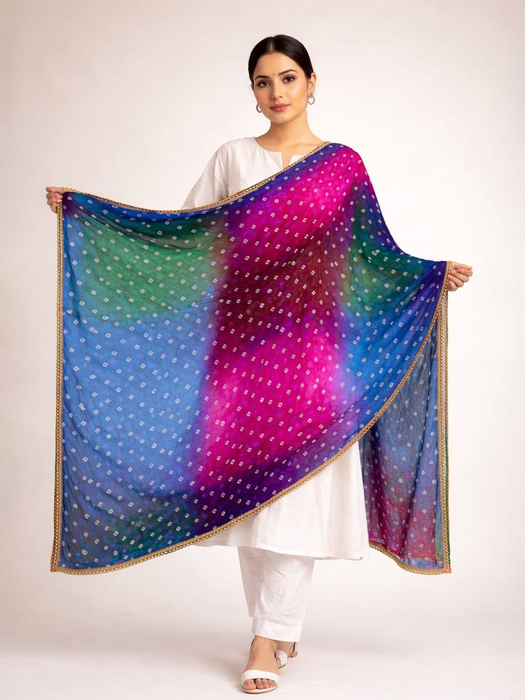 SAHINA DUPATTA Dyed Bandhani Dupatta with Zari - view 1