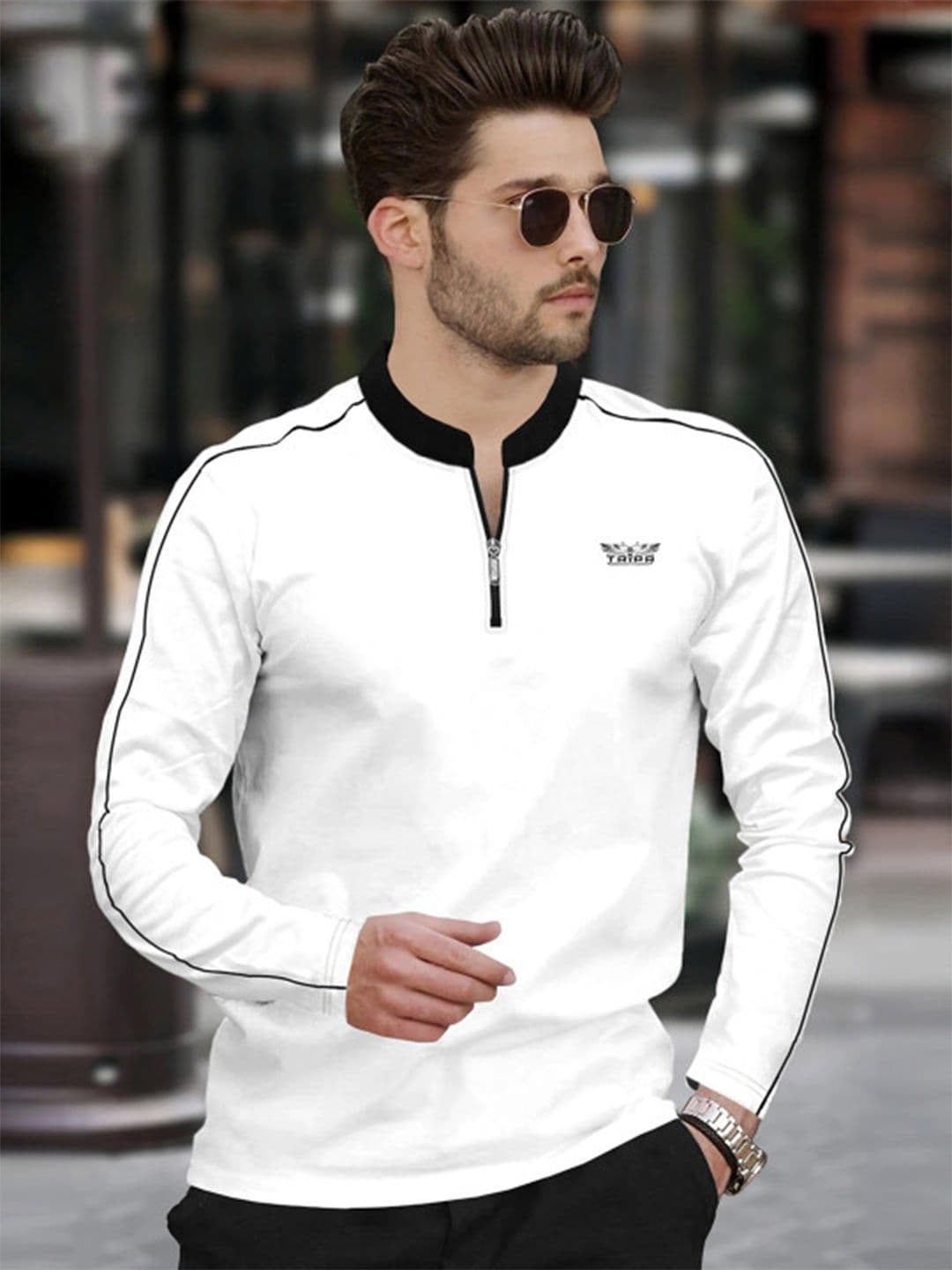 TRIPR Men Brand Logo Mandarin Collar T-shirt - view 1