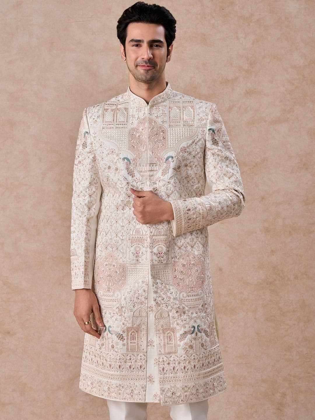 Manyavar Embroidered Mandarin Collar Sherwani