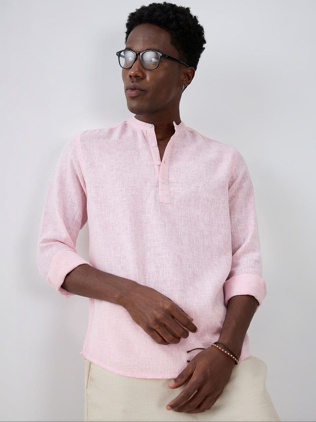 VASTRADO Blush Pink Slub Textured Vacation Kurta - view 1