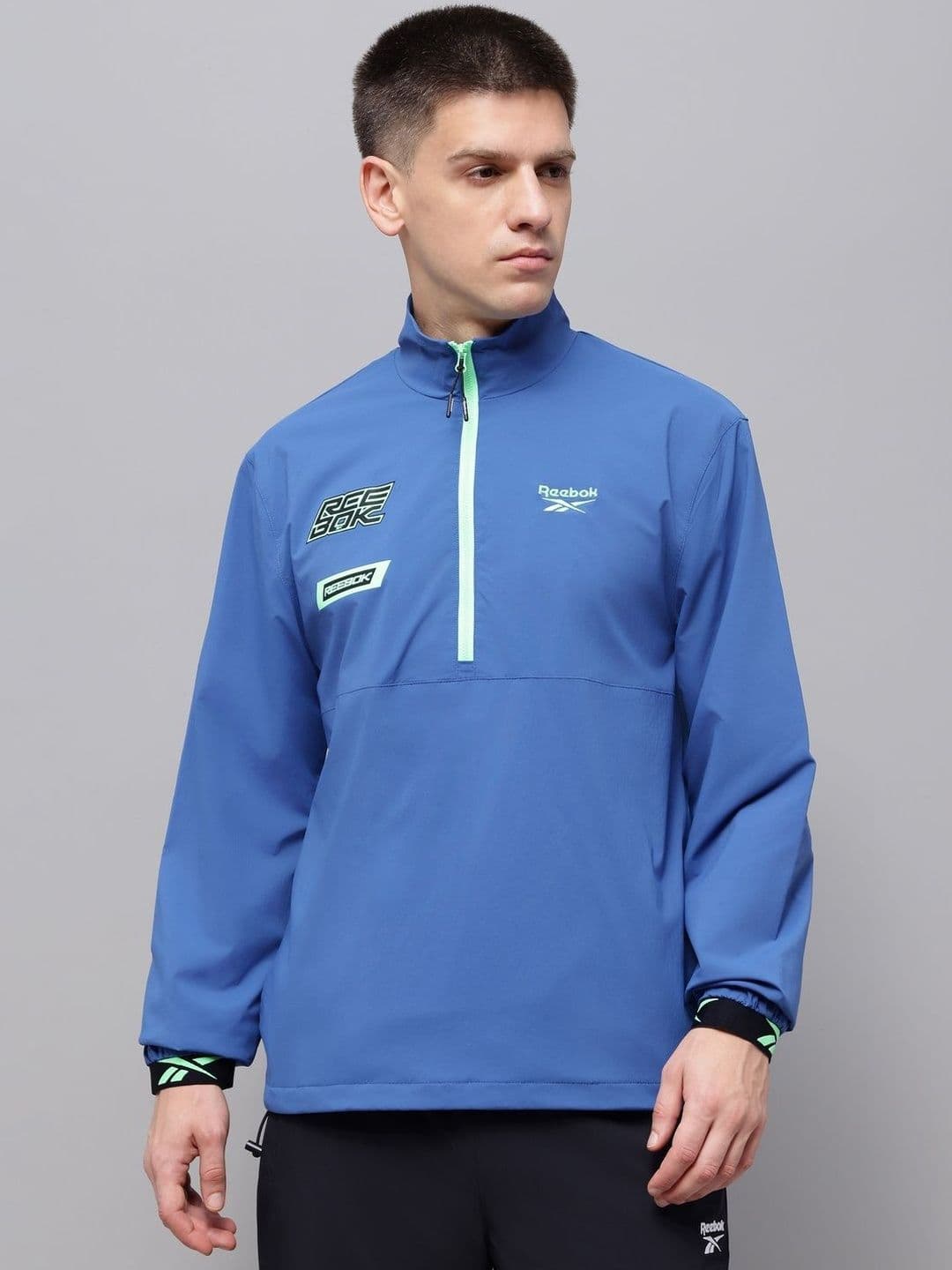 Reebok Printed Cotton Mock Collar Open Front Jacket - view 1