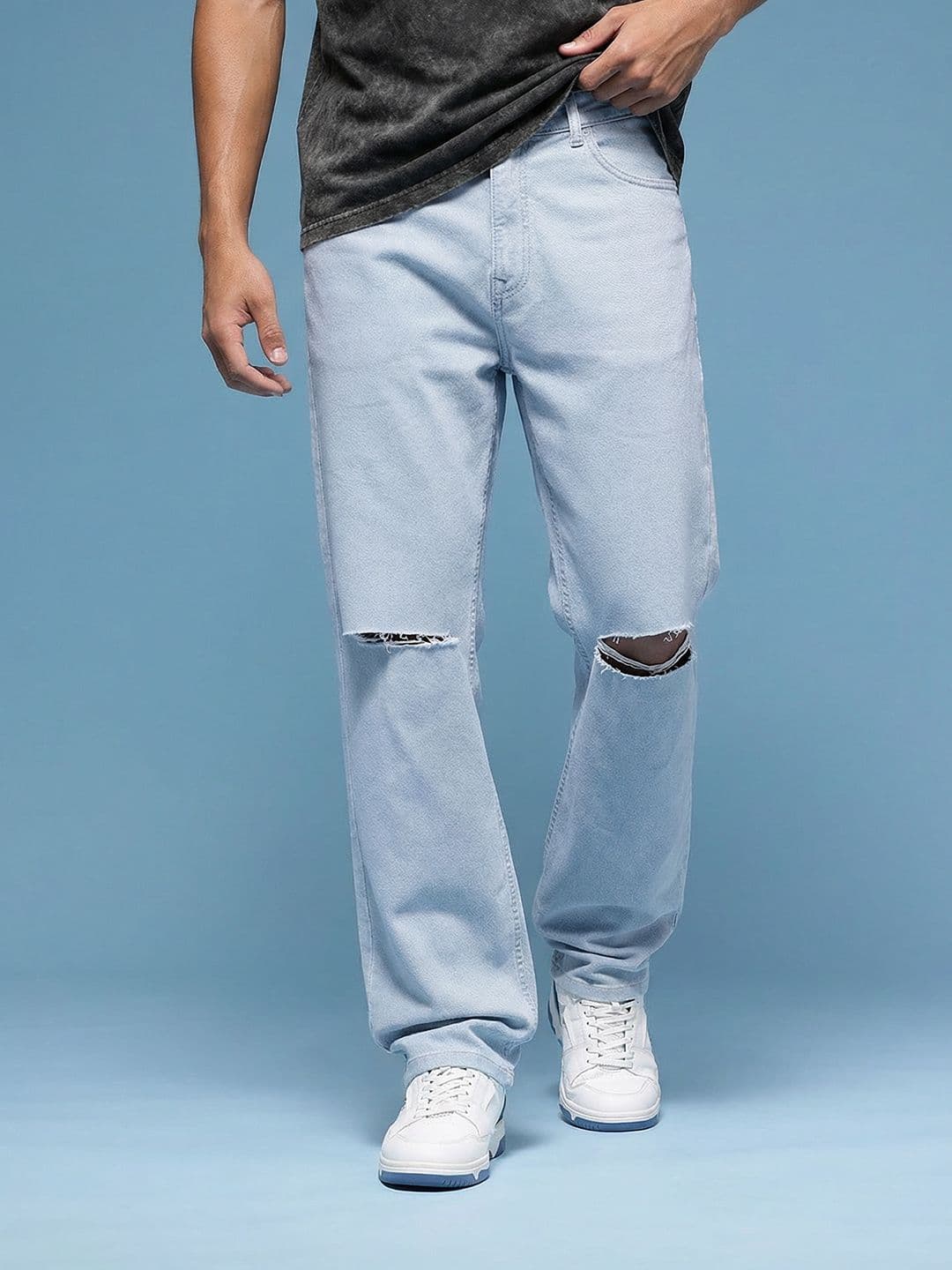 HERE&NOW Men Straight Fit Slash Knee Stretchable Jeans - view 1