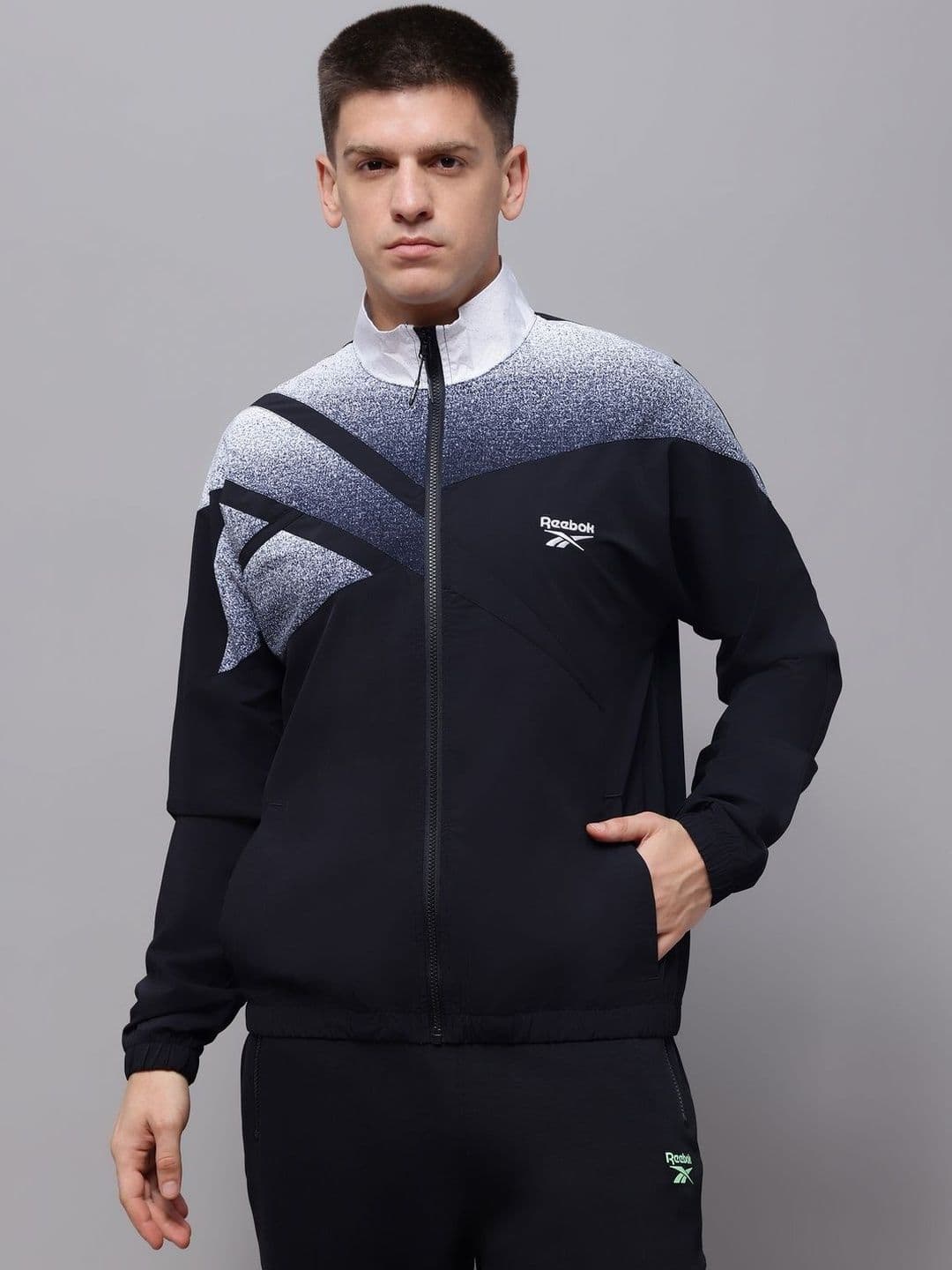 Reebok Colourblocked Cotton Mock Collar Open Front Jacket - view 1