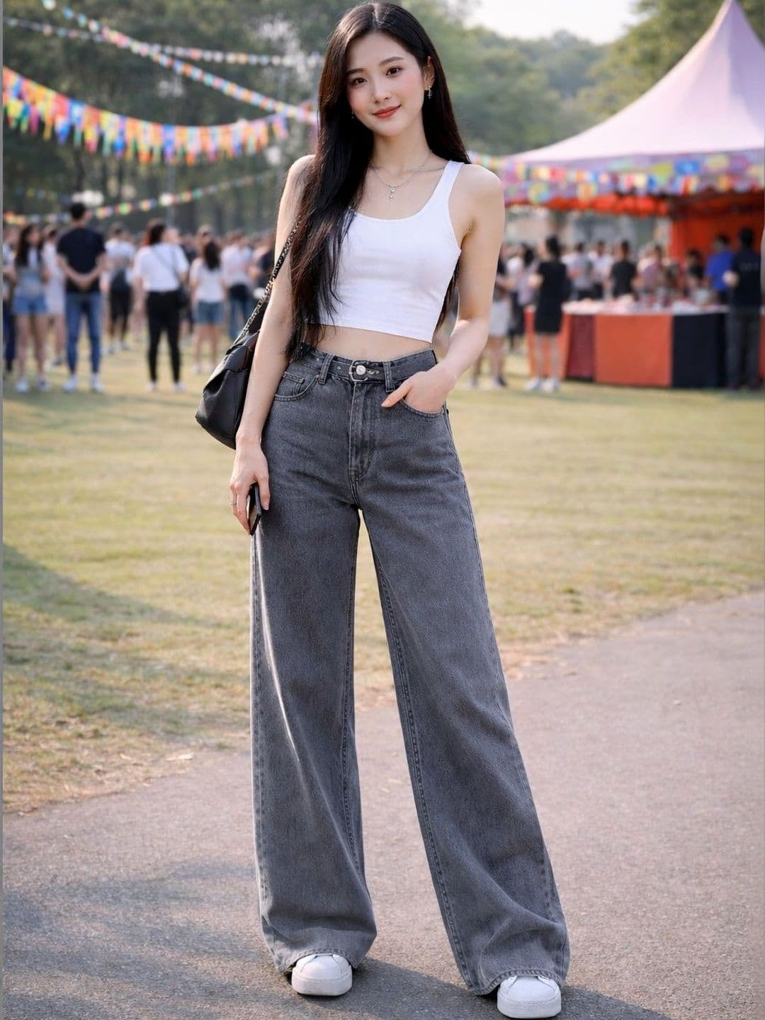 KASHIANXSTYLE Women Loose Wide Leg High-Rise Low Distress Light Fade Jeans - view 1