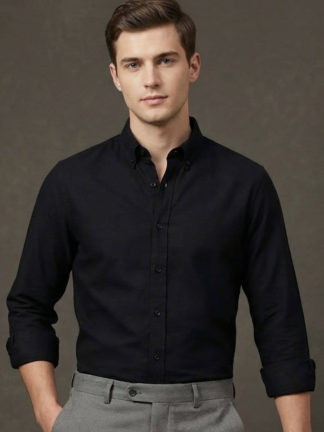 HE SPOKE Oxford Cotton 2-way Stretch Solid Smart Casual Shirts - view 1