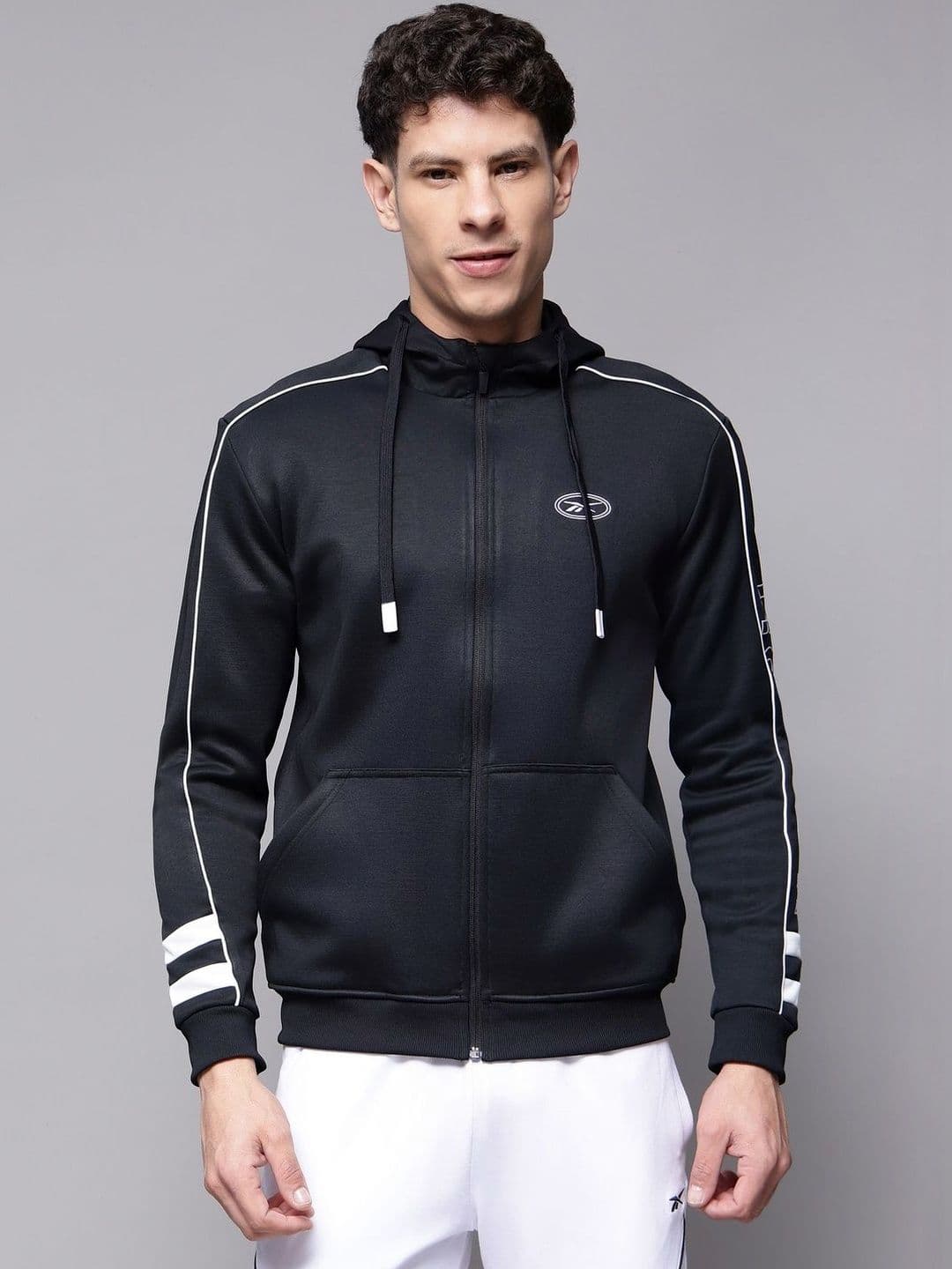 Reebok Printed Cotton Hooded Open Front Jacket - view 1