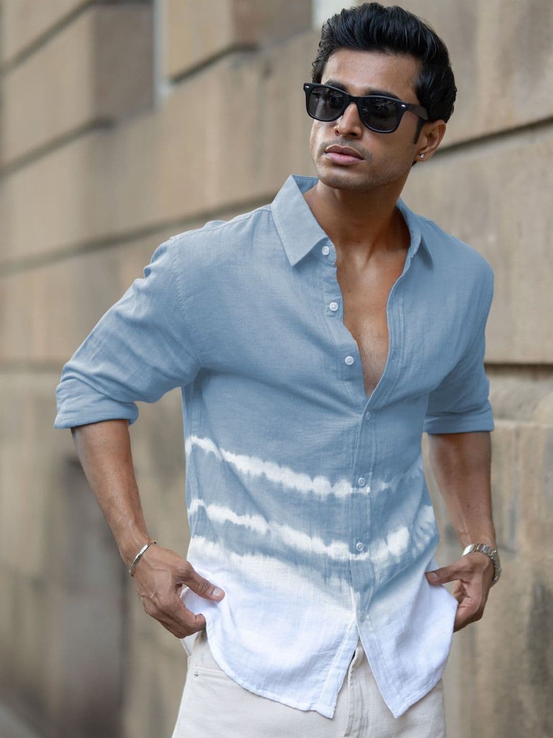 Powerlook Light Blue Tie-dye Cotton Shirts - view 1