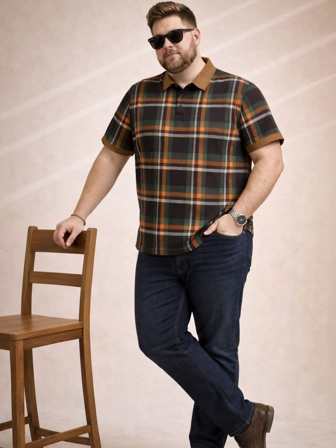 AUSTIVO Checked Polo Collar Short Sleeves T-shirt - view 1