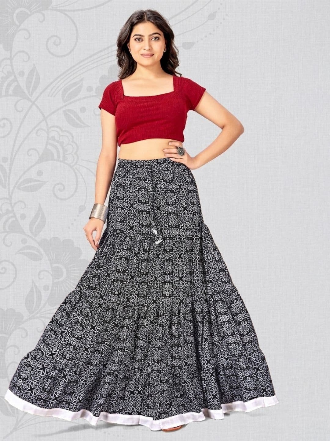 DRESQUE STORE Women Cotton Cambric Floral Maxi Flared Skirt - view 1