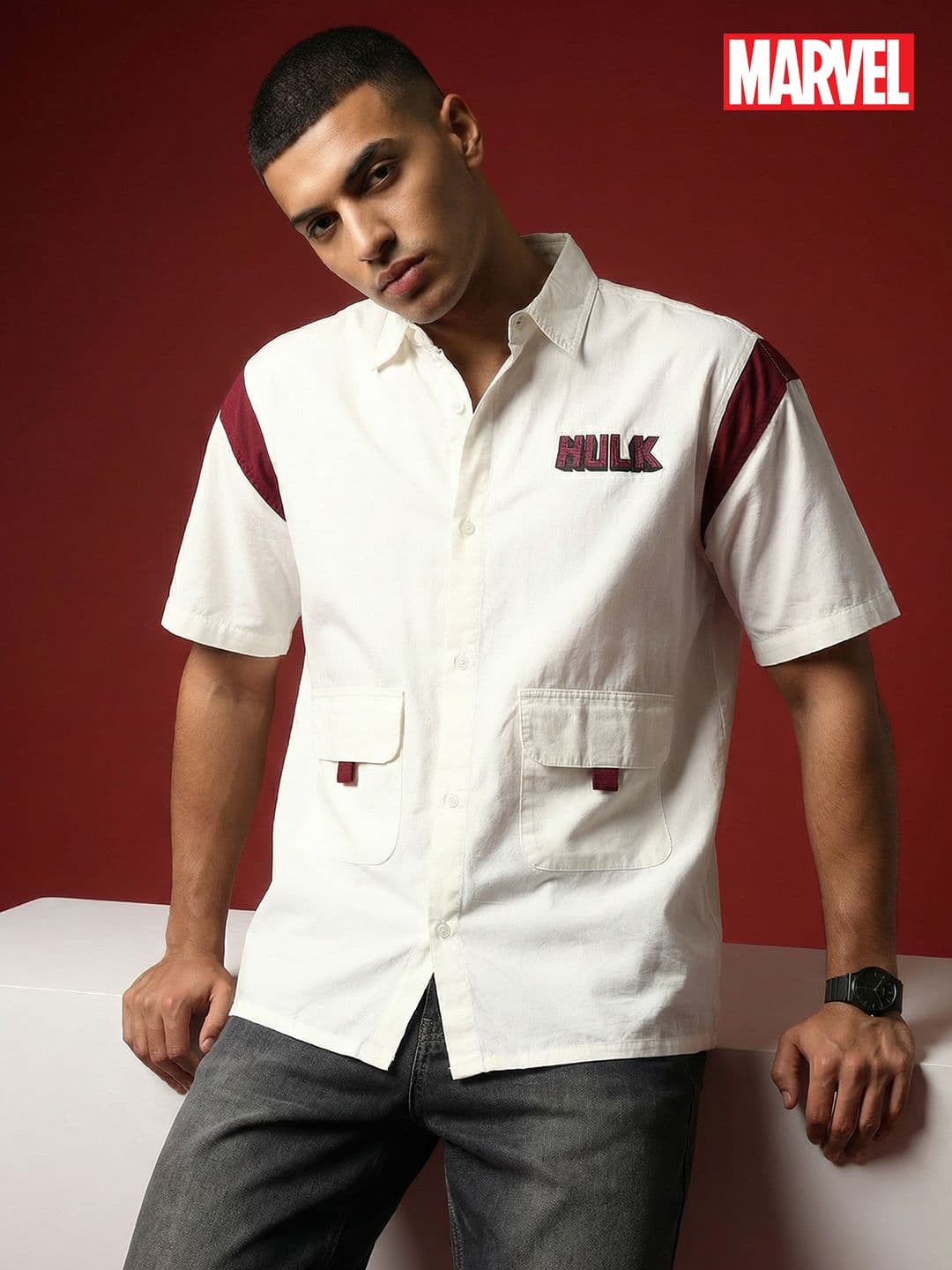 MARVEL STREET Pure Cotton Typography Printed Oversized Shirt - view 1