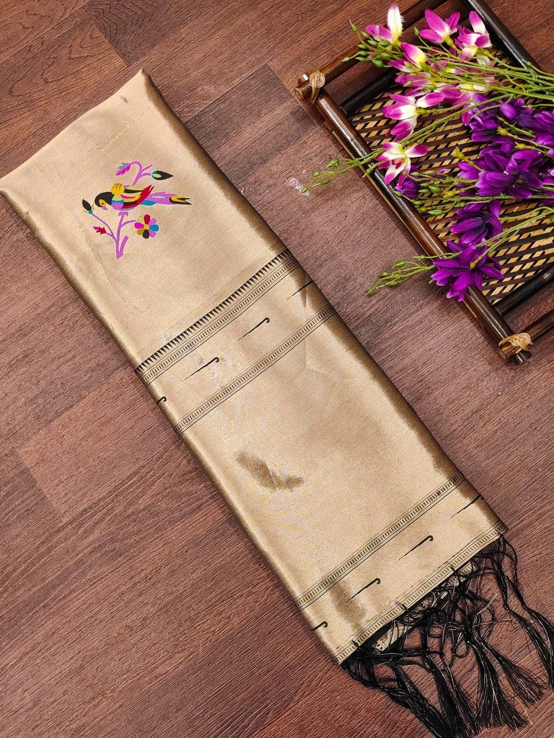 DEVANGI Ethnic Motifs Embroidered Banarasi Silk Dupatta With Zari - view 1