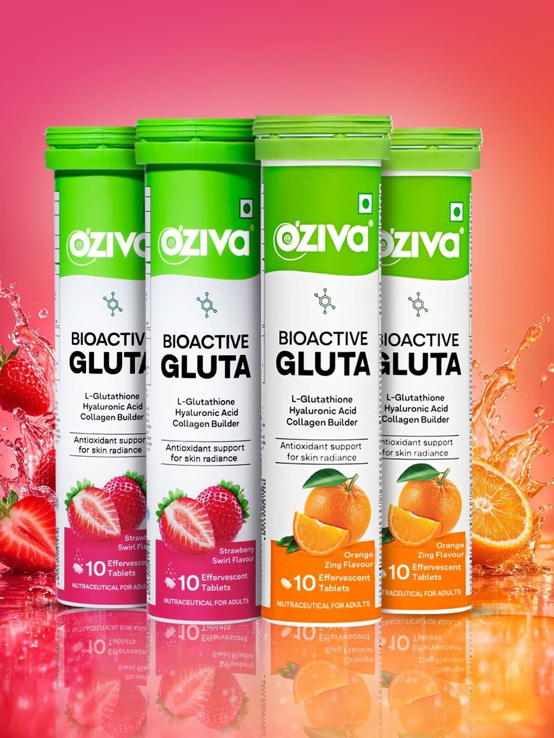 OZiva Set Of 4 Bioactive Gluta- 15 Tablets Each- Strawberry & Orange - view 1