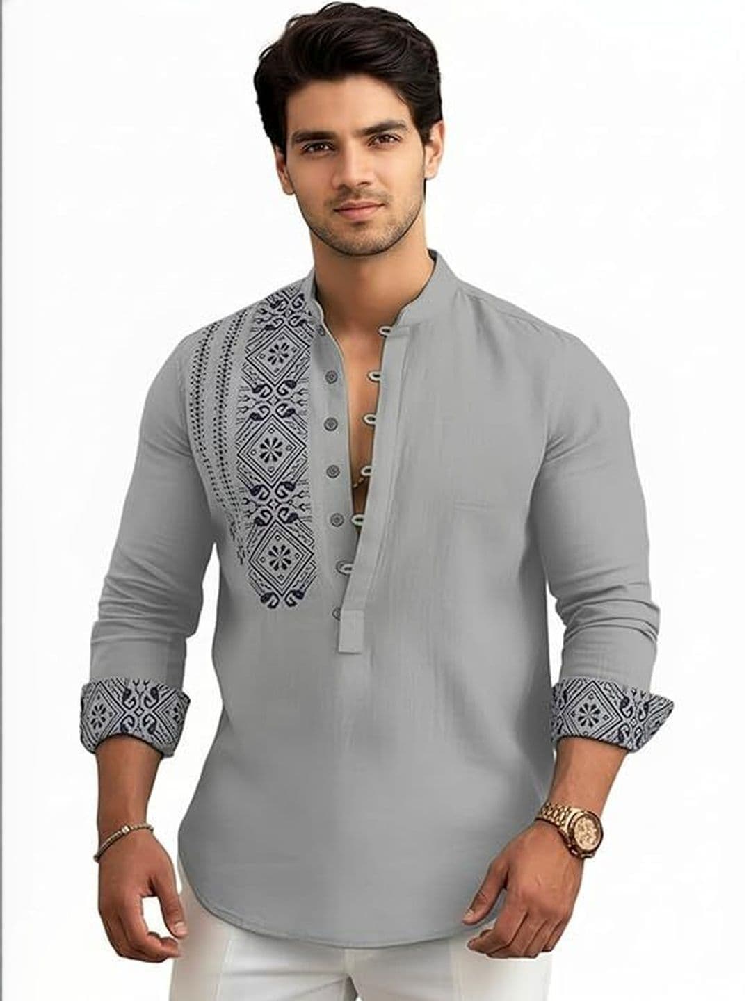 Deelmo Men Geometric Printed Kurta - view 1