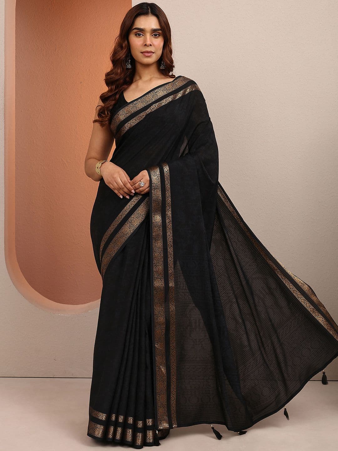 Libas Black Printed Saree With Unstitched Blouse Piece - view 1