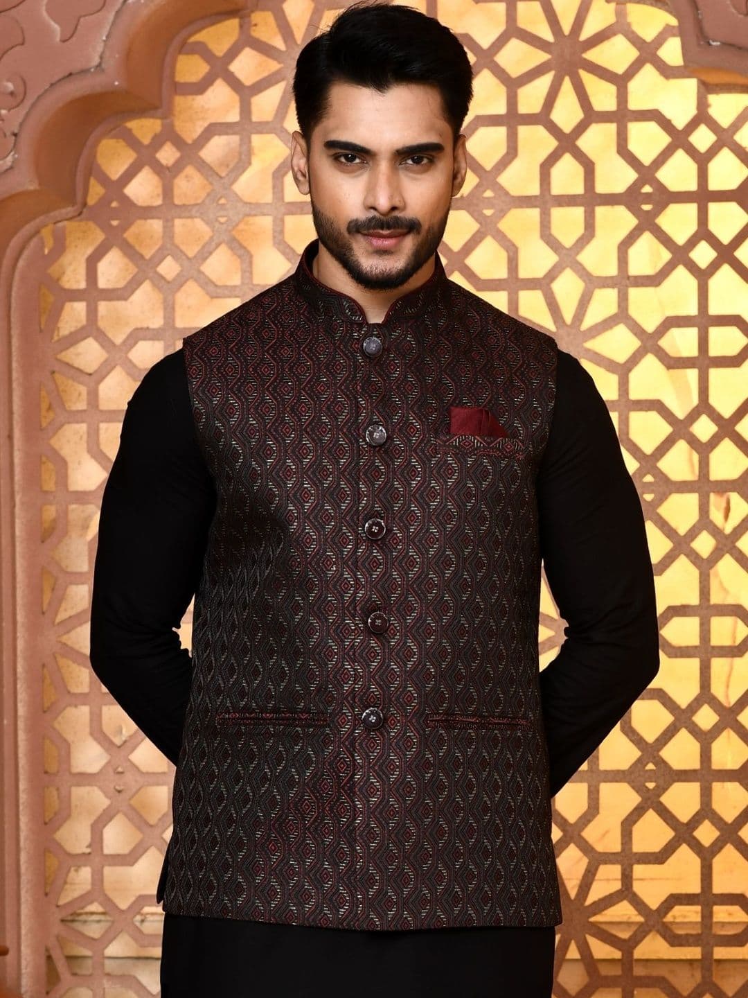 TRENDS OF ETHNIC Men Woven Design Classy Fit Nehru Jacket - view 1