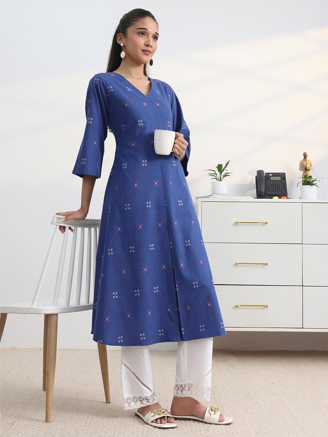 Gerua By Libas Libas Blue Woven Design A-Line Kurta Set - view 1