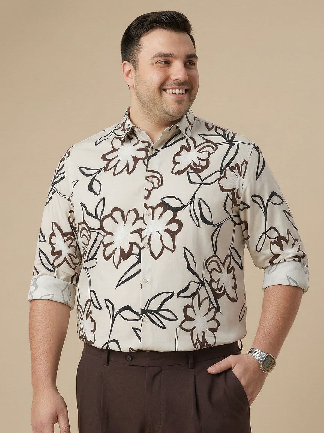 Sztori Plus Size Floral Printed Pure Cotton Casual Shirt - view 1
