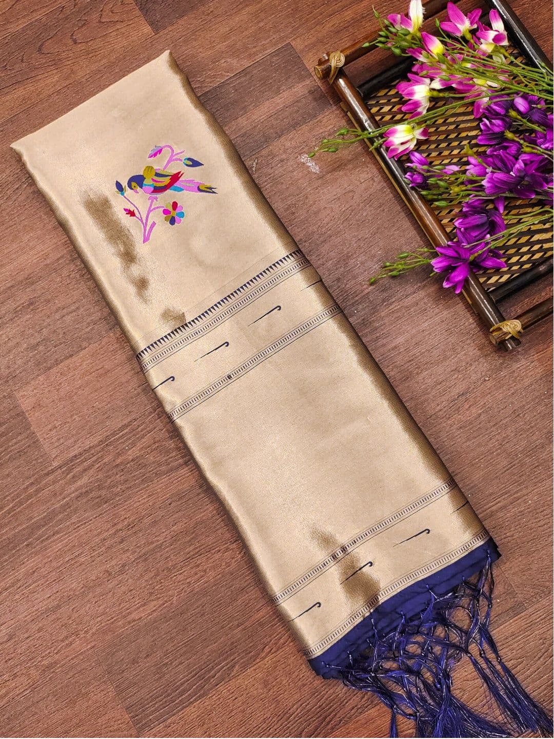 DEVANGI Ethnic Motifs Embroidered Banarasi Silk Dupatta With Zari - view 1