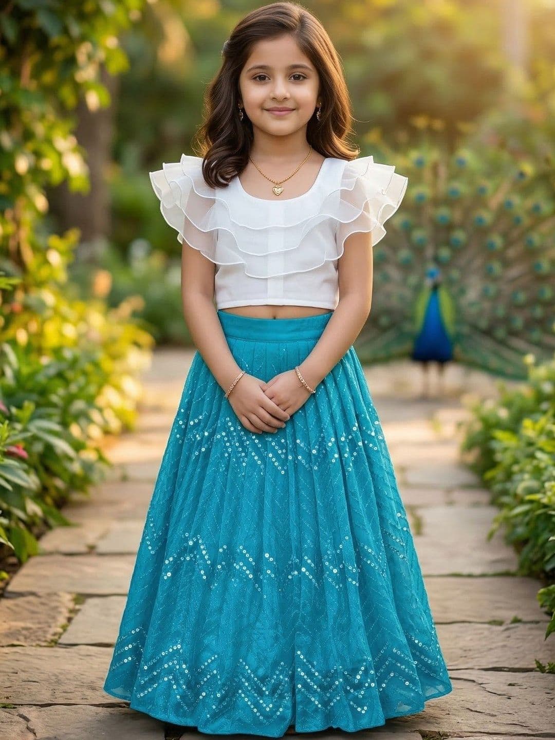 KALINI Girls Embroidery Lehenga Skirt With Top - view 1
