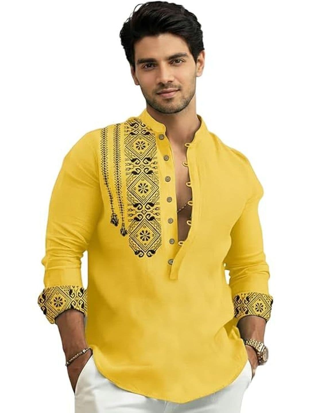 Deelmo Men Geometric Printed Kurta - view 1