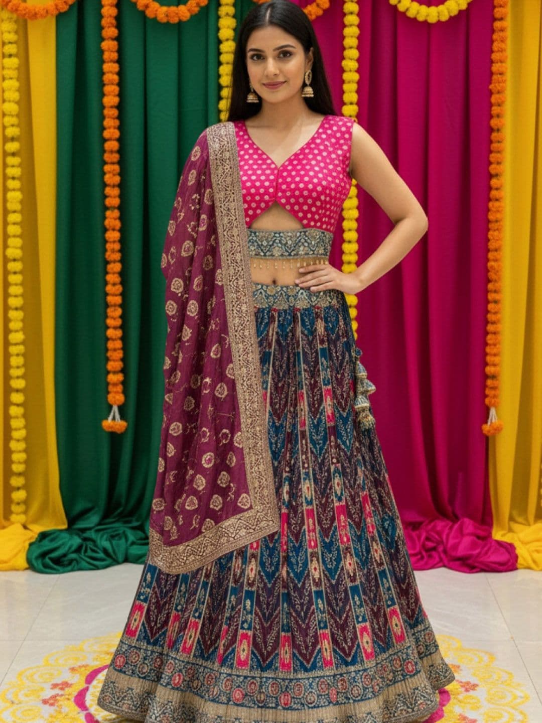 Chhabra 555 Embellished V-Neck Flared Lehenga Choli - view 1
