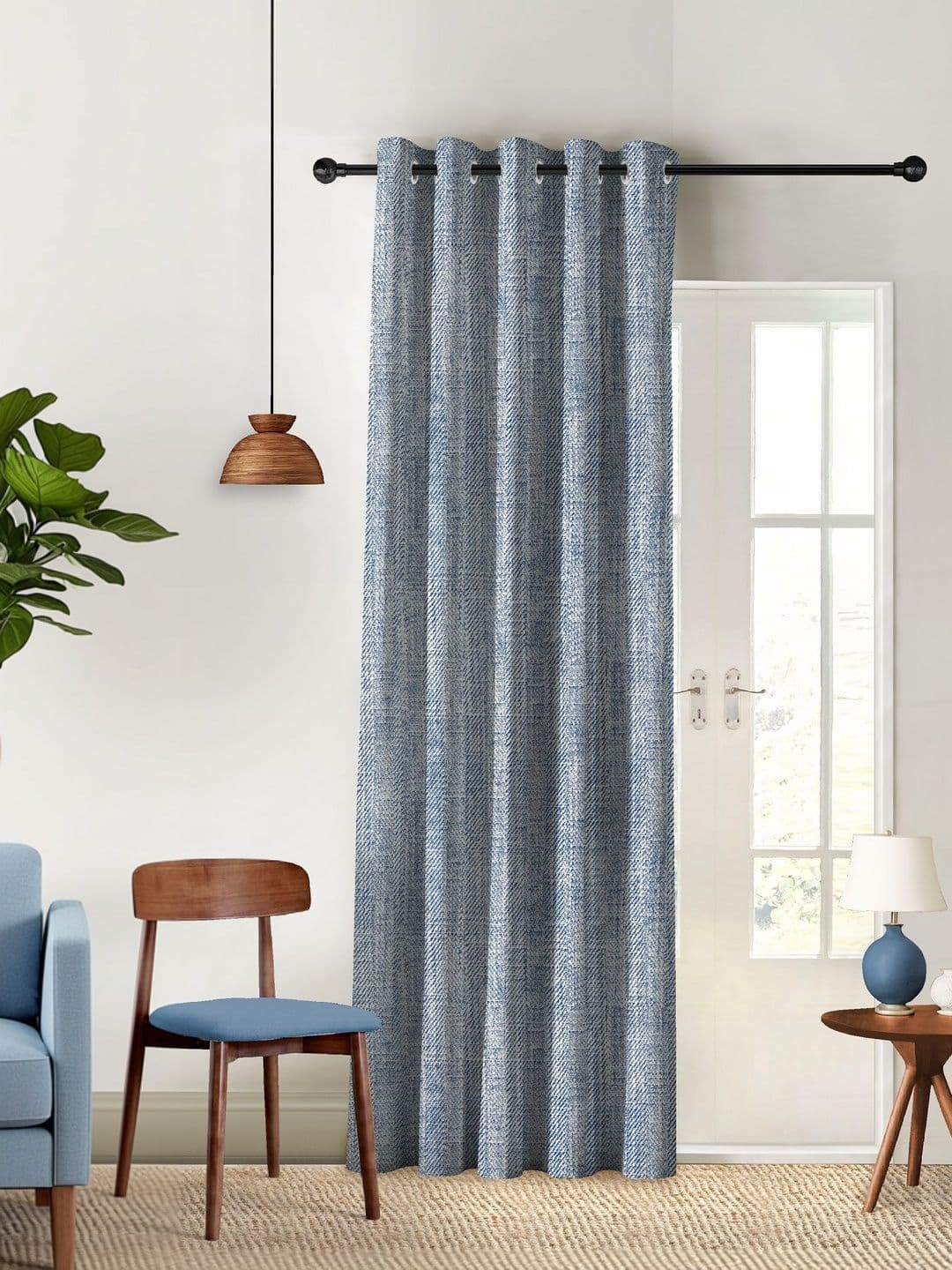 Nefertiti Home Textura Blue Blackout Curtain 7 Feet - view 1
