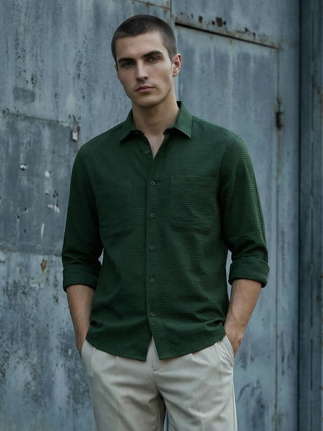 FCUK Self Design Textured Pure Cotton Casual Shirt - view 1