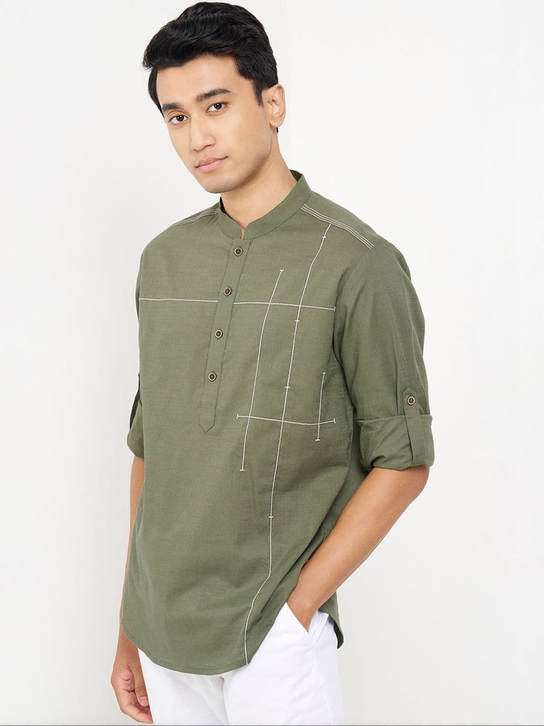 indus route by Pantaloons Men Striped Mandarin Collar Cotton Kurta - view 1