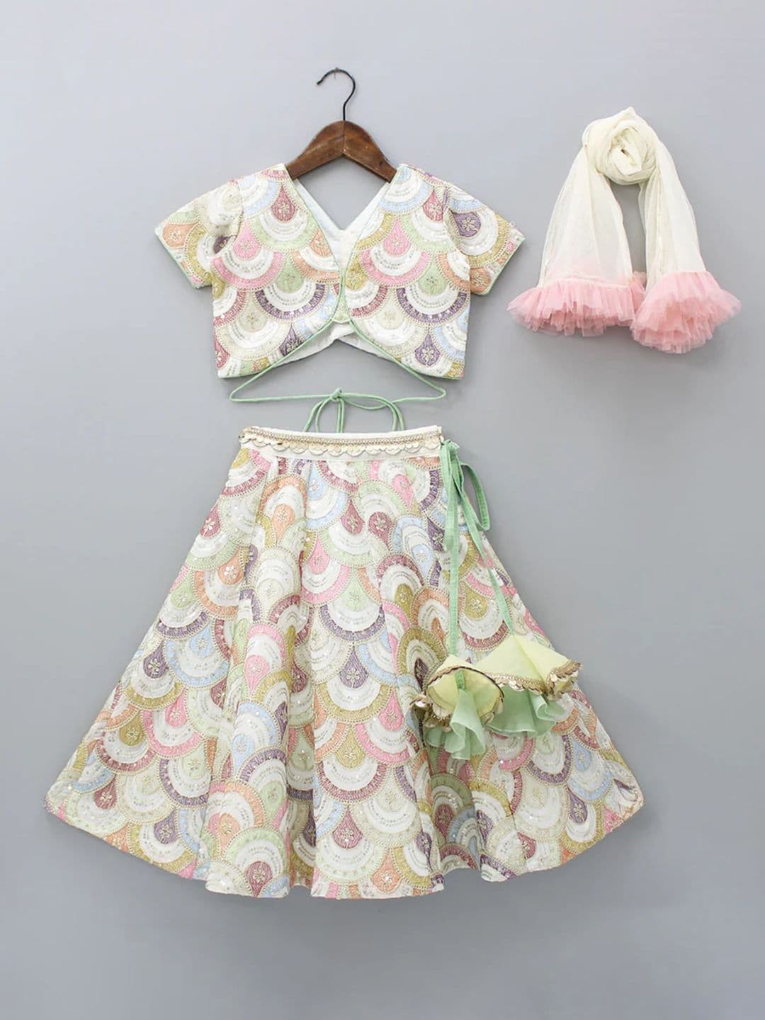 The Little Tales Girls Embellished Sequinned Ready to Wear Lehenga & Blouse With Dupatta - view 1