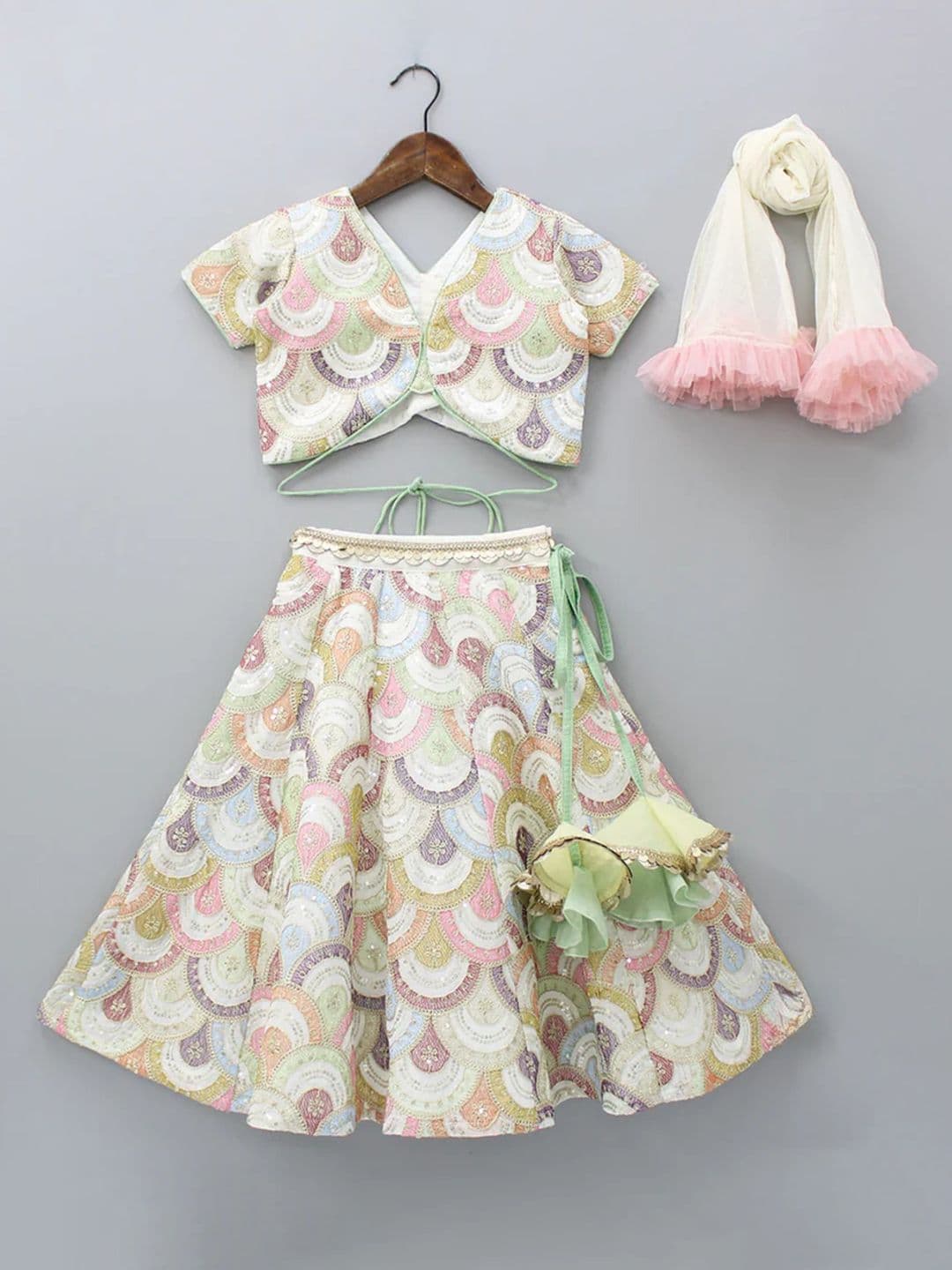 The Little Tales Girls Embroidered Thread Work Ready to Wear Lehenga & Blouse With Dupatta - view 1