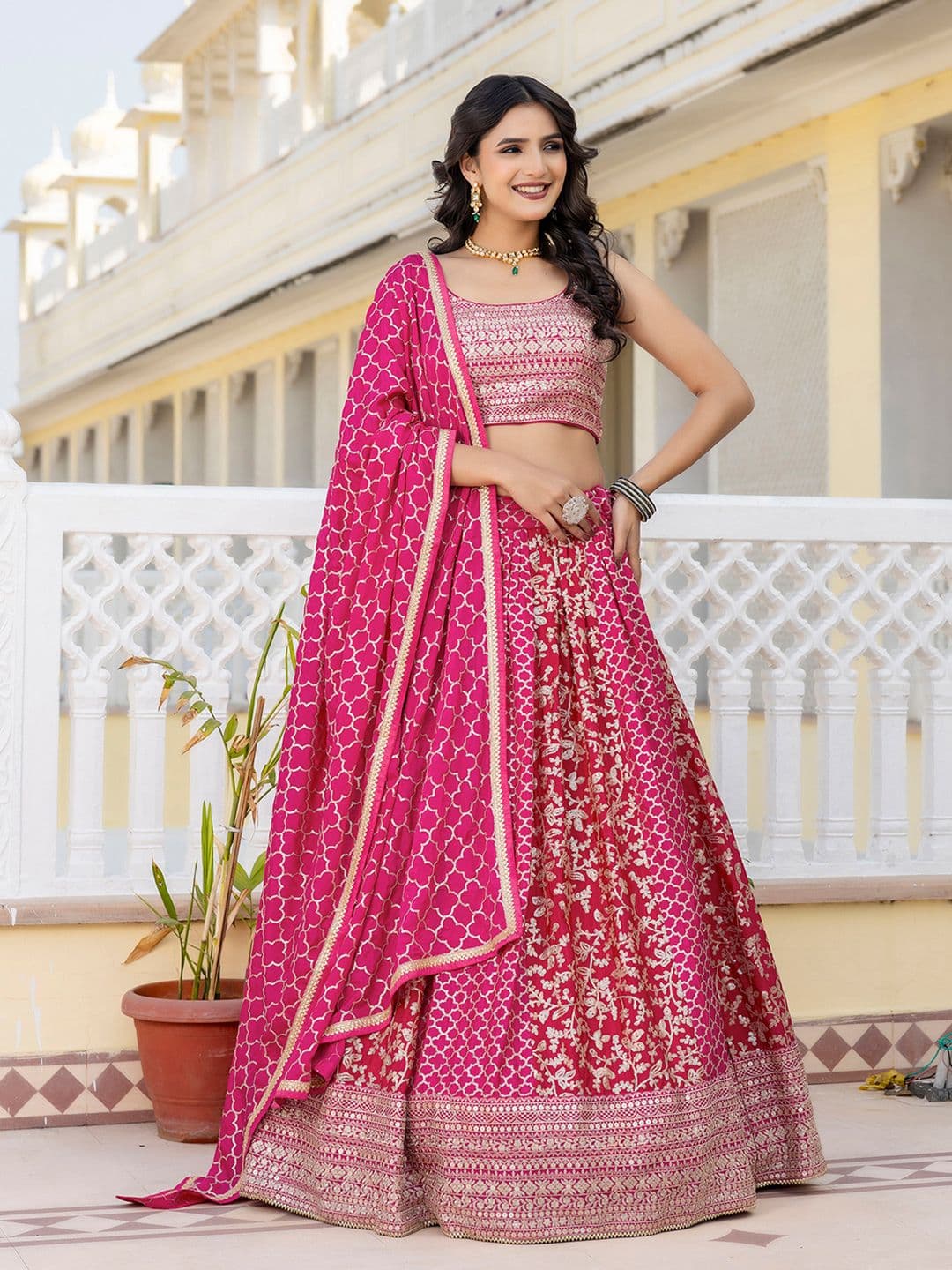 Trendmalls Embroidered Sequinned Semi-Stitched Lehenga & Unstitched Blouse With Dupatta - view 1