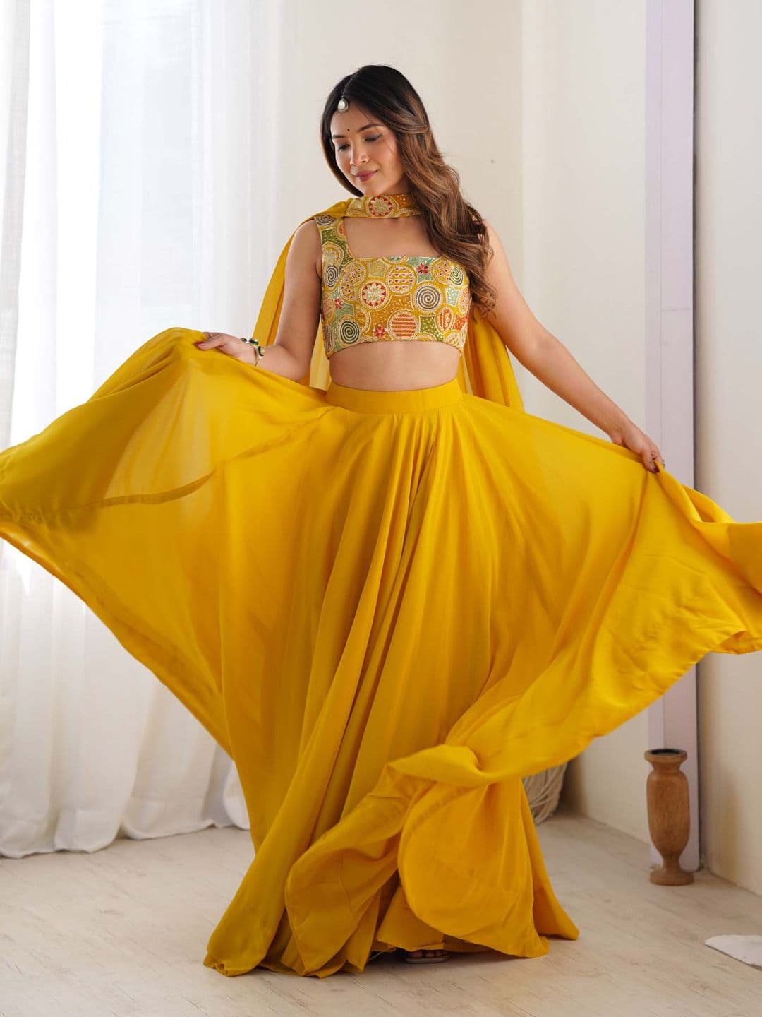 LEGEND WEAR Embroidered Thread Work Ready to Wear Lehenga & Blouse With Dupatta - view 1