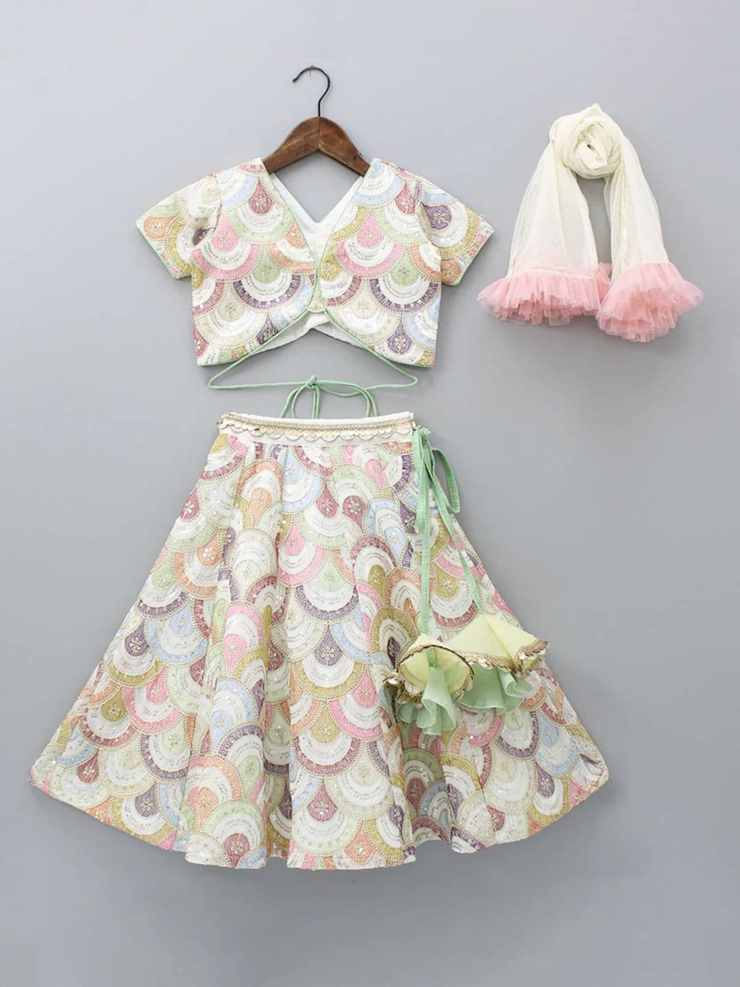 The Little Tales Girls Embroidered Thread Work Ready to Wear Lehenga & Blouse With Dupatta - view 1
