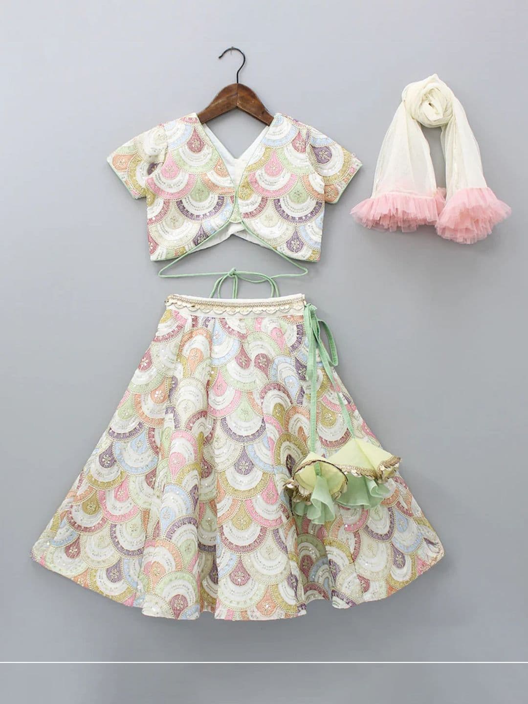 The Little Tales Girls Embroidered Thread Work Ready to Wear Lehenga & Blouse With Dupatta - view 1