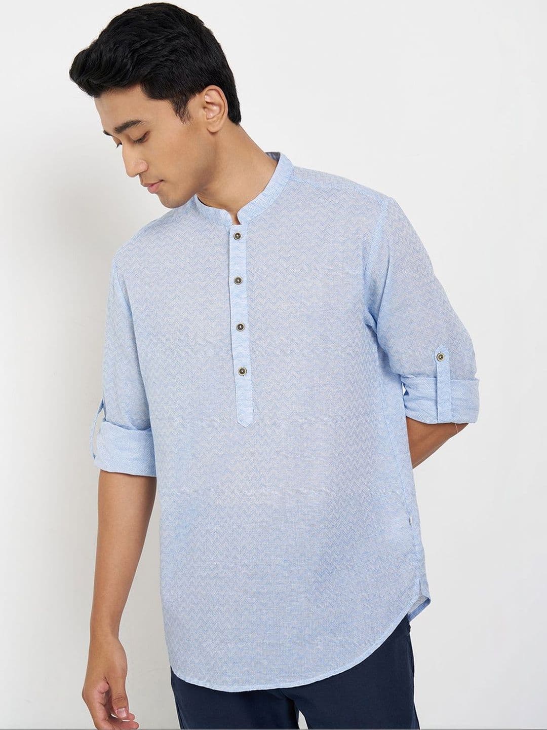 indus route by Pantaloons Men Abstract Printed Mandarin Collar Cotton Kurta - view 1